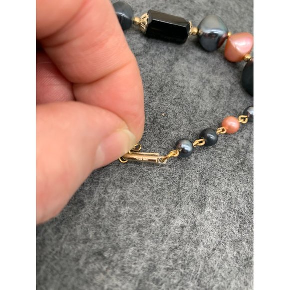 Japan Chunky Beads Necklace 18" Length Pink/Peach, Gray/Blue, Gold Tone Gold - Picture 5 of 5